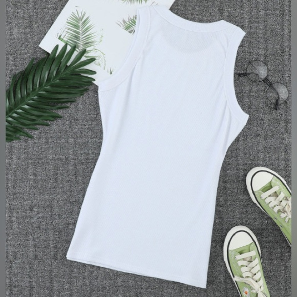 White Round Neck Ribbed Muscle Tank - Picture 2 of 9